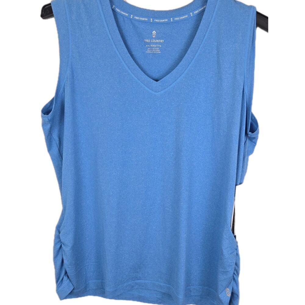 Free Country Women’s V-neck Tank Microtech Chill Azure Blue XXL Anti Odor UPF30